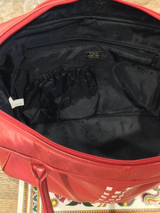 PICARD Red Leather Handbag Top Handle Medium Zip Bag - Picture 11 of 11